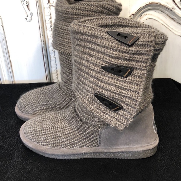 Bearpaw Gray Knitted and Suede Knee-high Winter Boots Size 6 - Picture 6 of 8